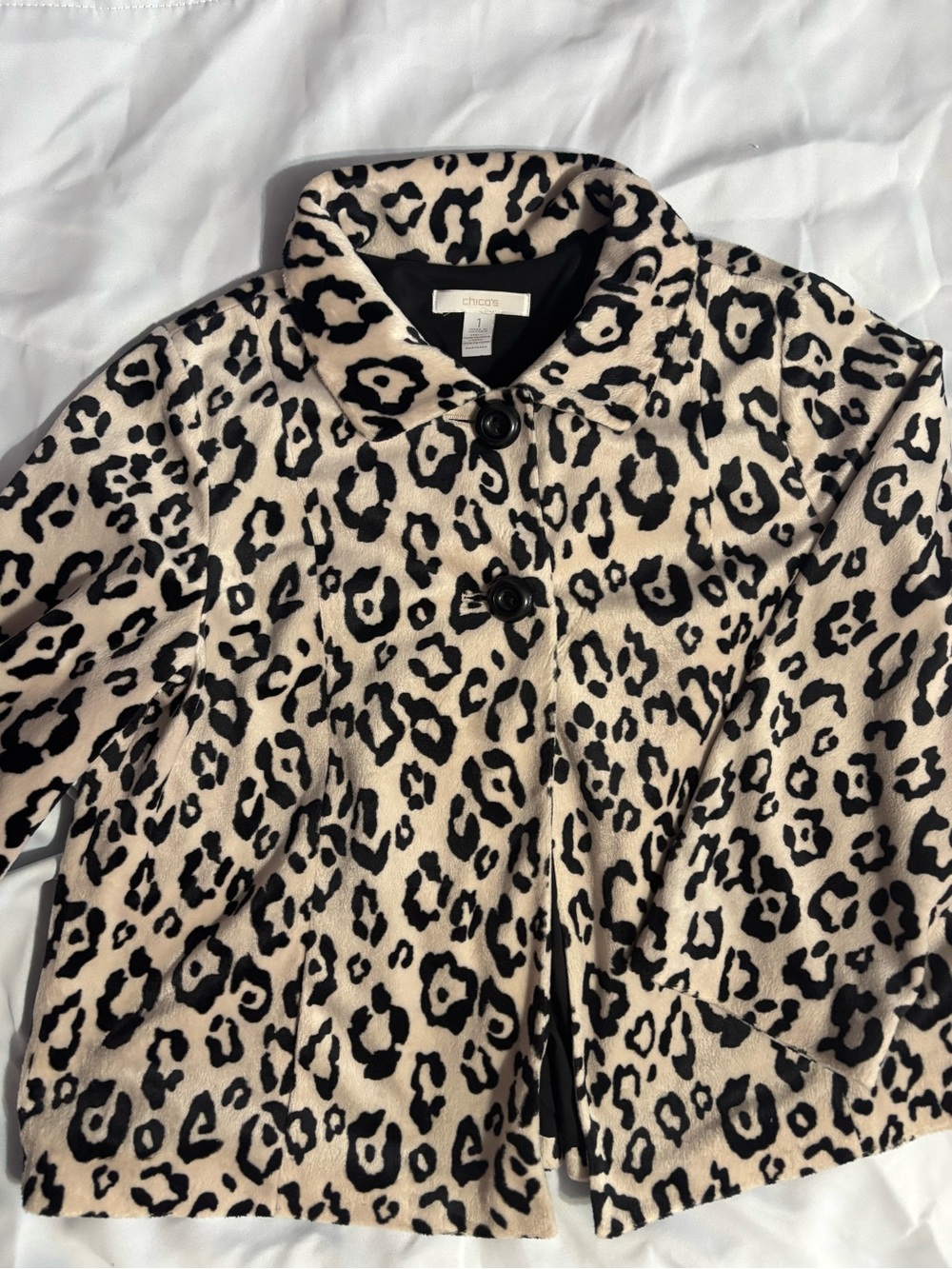 Chico's Women's Black and Cream Leopard Peacoat